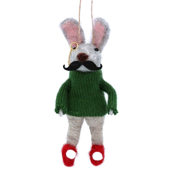 Gisela Graham Woolly Gentleman Rabbit Tree Decoration